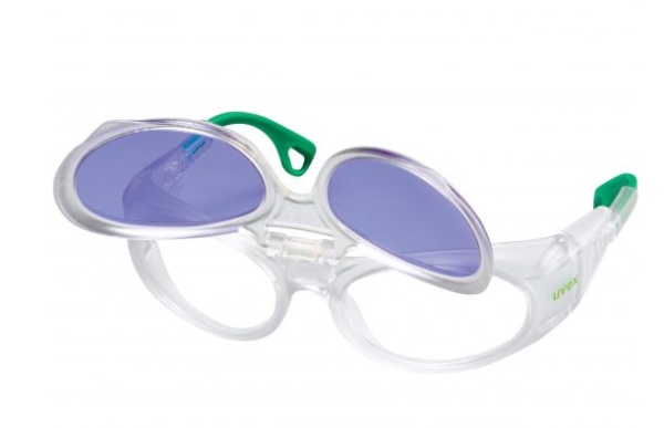 Uvex RX cd 5505 Schutzbrille mit Sehstärke flip-up Didymium in kristall matt/grün Scheibe 55mm