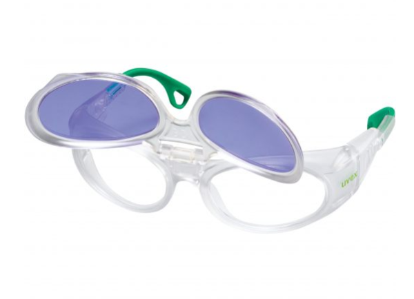 Uvex RX cd 5505 Schutzbrille mit Sehstärke flip-up Didymium in kristall matt/grün Scheibe 57mm