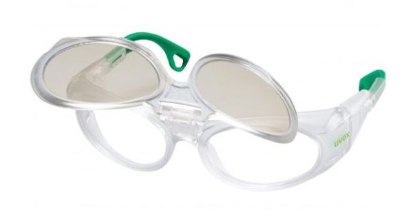 Uvex RX cd 5505 Schutzbrille mit Sehstärke flip-up CBR65 in kristall matt/grün Scheibe 57mm