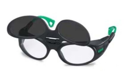 Uvex RX cd 5505 Schutzbrille mit Sehstärke flip-up Schweißerschutz in schwarz/grün Scheibe 57mm
