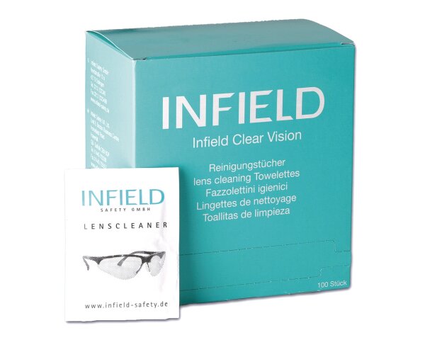 Infield Box mit Reinigungstüchern (100er Pack) Schutzbrille